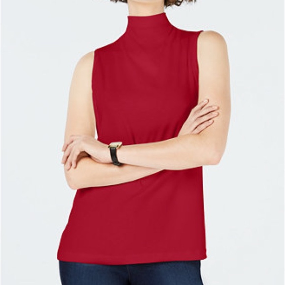 Tesori Silk Crimson Sleeveless Mock Neck Top